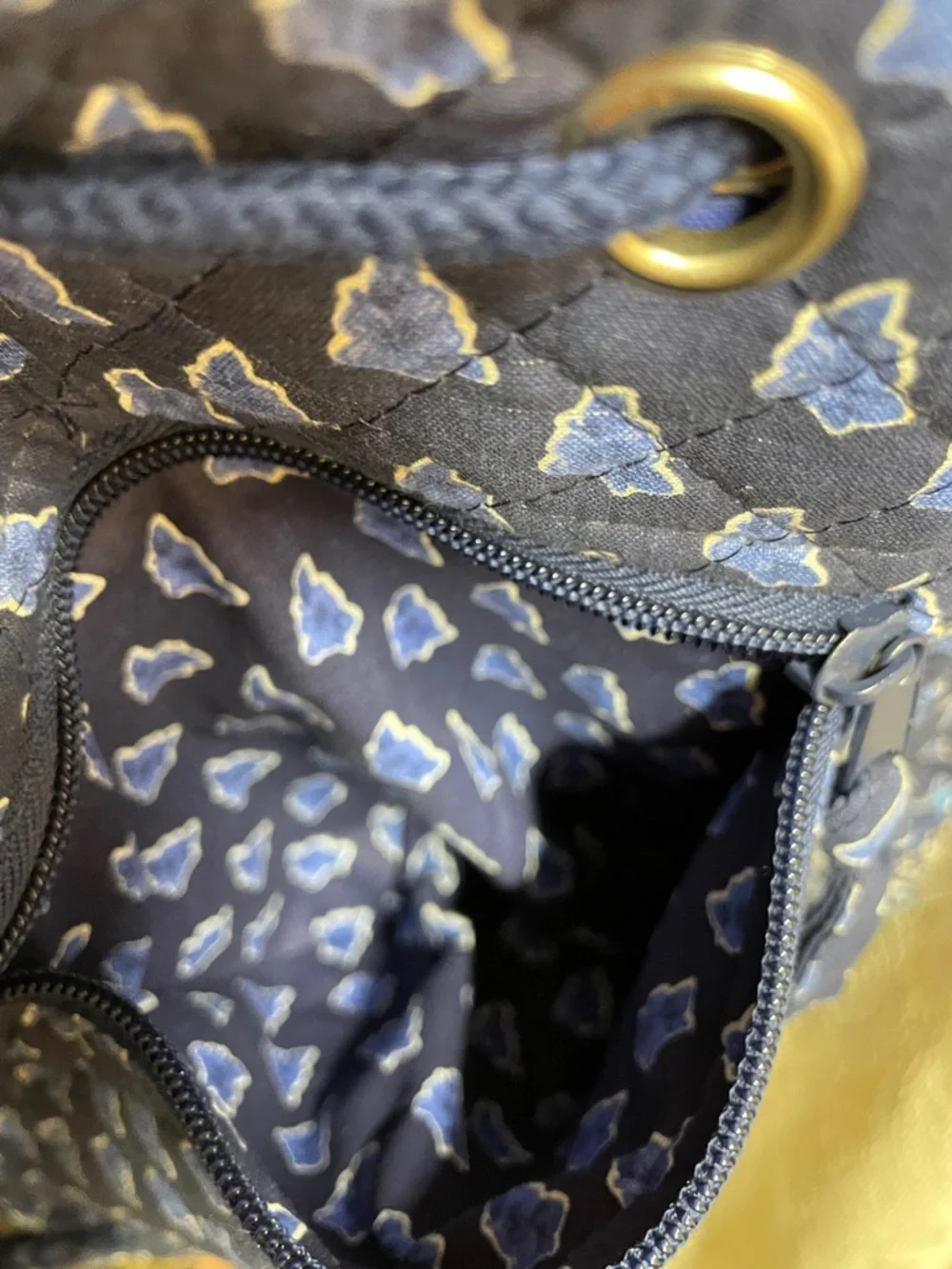 Navy Quilted Floral Print Backpack Tote Bag